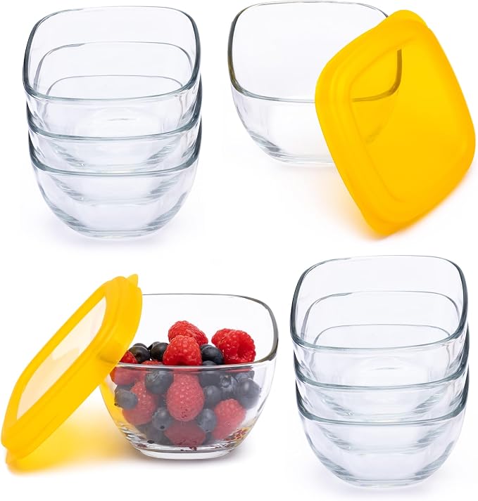 Libbey Serve It Glass Storage Bowls Set of 16 Stackable 2 Cup Food Storage Containers with Sung Fit Lids, Glass Bowls Set for Snacks, Leftover or Meal Prep
