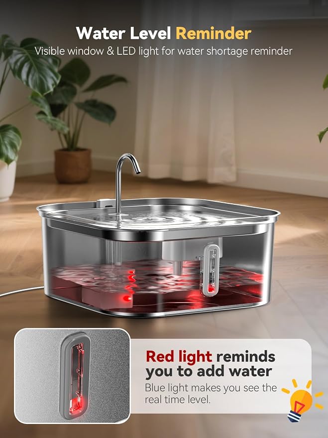Large Dog Water Fountain 14L/3.7Gal, Stainless Steel Pet Fountain for Large Dogs and Multi-Pets Families, Visible Window & Extra Wide Drinking Area, Enlarges Capacity & Saves Space (with 7pcs Filters)