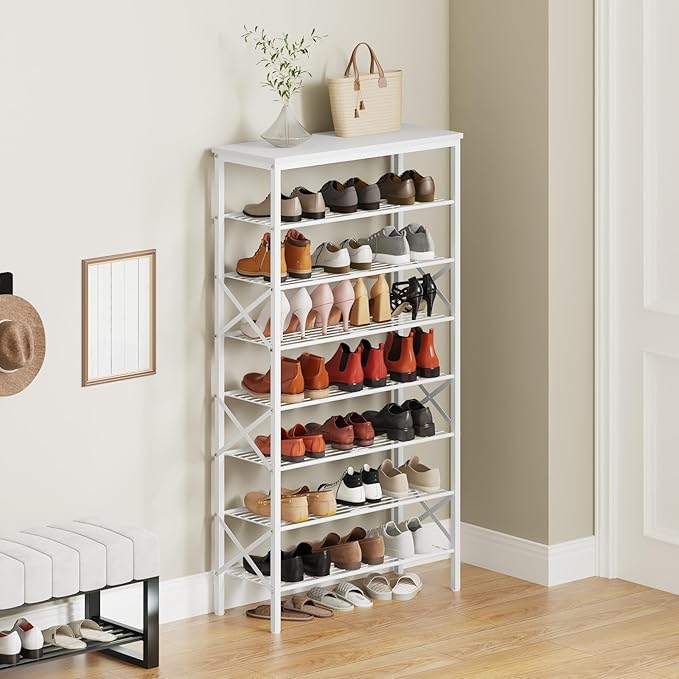 YATINEY 8 Tier Shoe Rack, Shoe Storage Organizer, Large Capacity Shoe Shelf Holds 32 Pairs of Shoes, Sturdy and Stable, for Entryway, Hallway, Closet, Dorm Room, White SS08WW