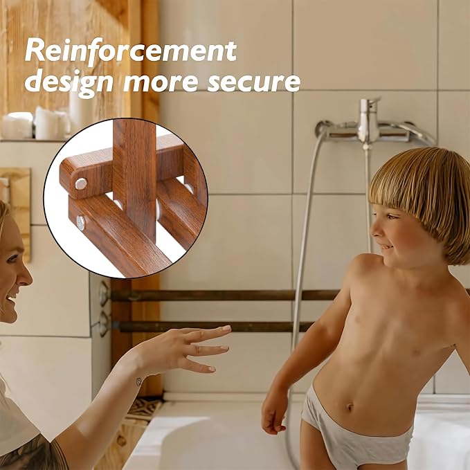 The folding stool is made of beech wood and can withstand 400 pounds. The surface is coated with Transparent paint and polished. Used for changing shoes, showering, folding bedside table(Walnut paint)