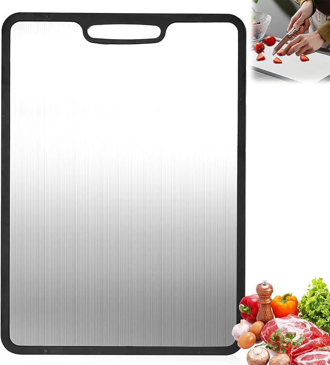 Titanium Cutting Boards for Kitchen,Non-Slip Titanium Cutting Board with Protective Edge Guard & Safe Grip Handle,Double Sided Food Grade,Easy to Clean, Safer, Healthier Choice 15”×11”