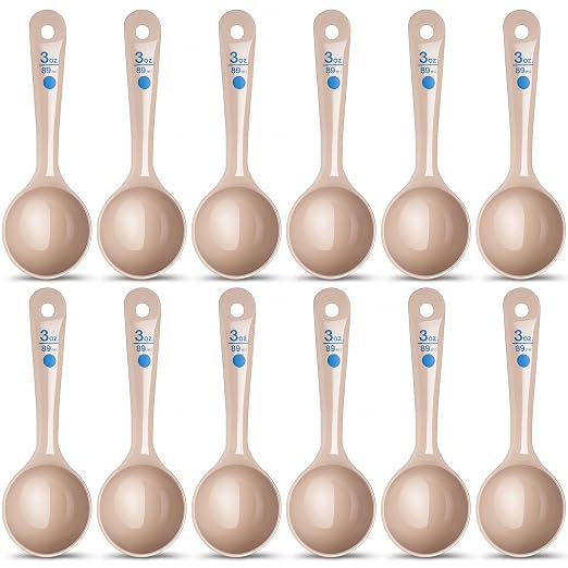 Carlisle FoodService Products 3 Oz Solid Portion Control Spoon – Short Handle Measuring Spoon – Beige Polymer Foodservice Spoon for Commercial Kitchens, (Pack of 12)