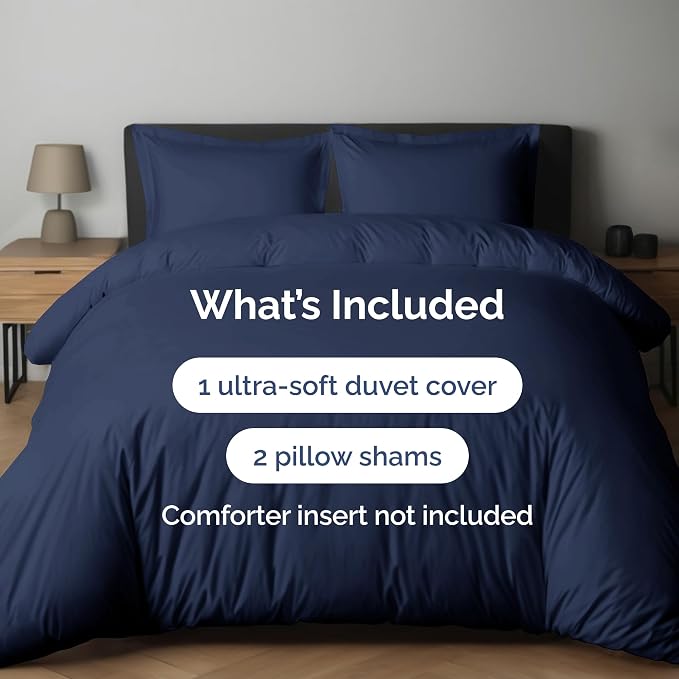 Duvet Cover Queen Size Set - Extra Soft Queen Duvet Cover 90" x 90" with 2 Pillow Shams for Women, Men, Kids & Teens - Hotel Luxury with Zipper Closures & Ties - Comfy, Cozy & Breathable (Navy Blue)