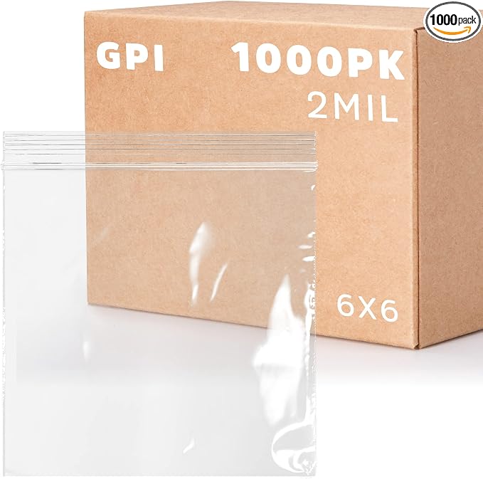 Clear Plastic Zip Sandwich Bags - Bulk GPI Case of 1000 6" x 6" 2 mil thick, Strong & Durable RECLOSABLE Poly Baggies With Resealable Zip Top Lock For Travel, Storage, Packaging & Shipping.