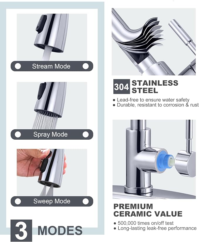 Kitchen Faucet and Water Filter Faucet Combo, WOWOW Stainless Steel Kitchen Sink Faucet with Drinking Water Faucet for Reverse Osmosis or Water Filtration System, Chrome
