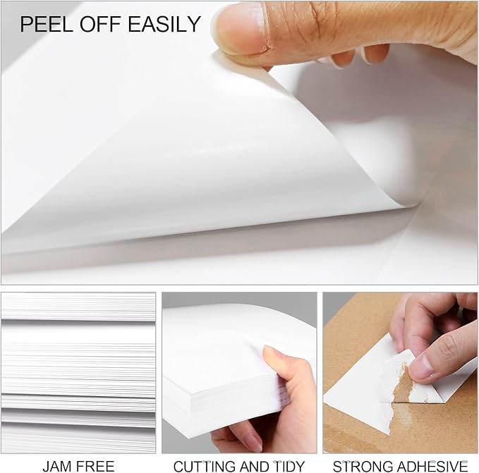(500 Pcs/500 Sheets) A4 Full Sheet Self Adhesive Shipping Labels for Laser & Inkjet Printers, 8.5" x 11" Shipping Mailing Labels