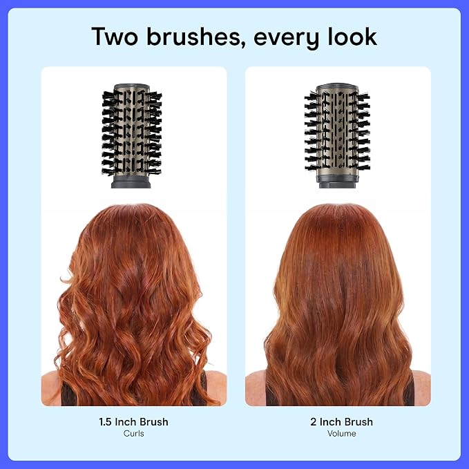 Conair InfinitiPRO Rotating Hot Air Dryer Spin Brush Set | Bidirectional Rotating Ionic Hot Air Brush for Volume and Curls, Gray, 2 in. and 1 ½ in. Brush Heads, BC191L
