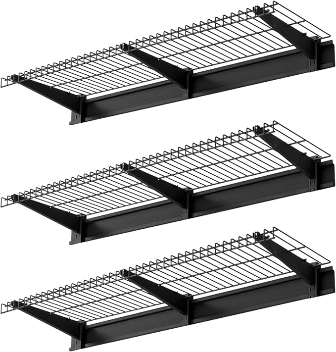 VEVOR 3-Tier Heavy Duty Wall Garage Shelving, 1 x 3 ft Steel Wall Mounted Shelving Unit, 11 x 36 Inch Per Shelf Floating Storage Metal Rack for Garage with 450 lbs Total Weight Capacity, Black