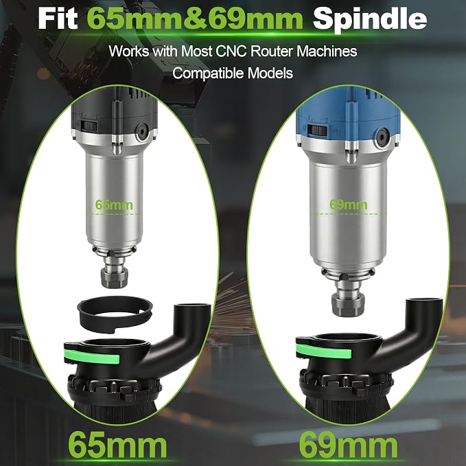65mm & 69mm CNC Router Dust Shoe | Dual Brush Lengths with Magnetic Split Design | Works with Most Spindle Motors and Compact Routers