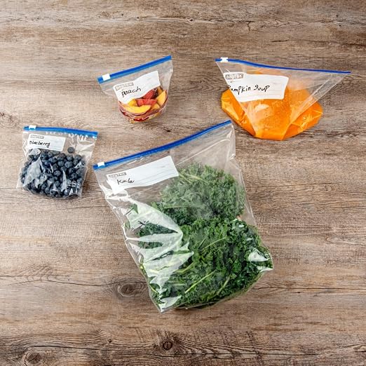 Restaurantware-Bag Tek 2 Gallon Freezer Slider Bags, 25 Disposable Zipper Pouch Bags - Slide Zipper, Expandable Bottom, Clear Plastic Freezer Bag, With Write-On-Label, For Food Storage