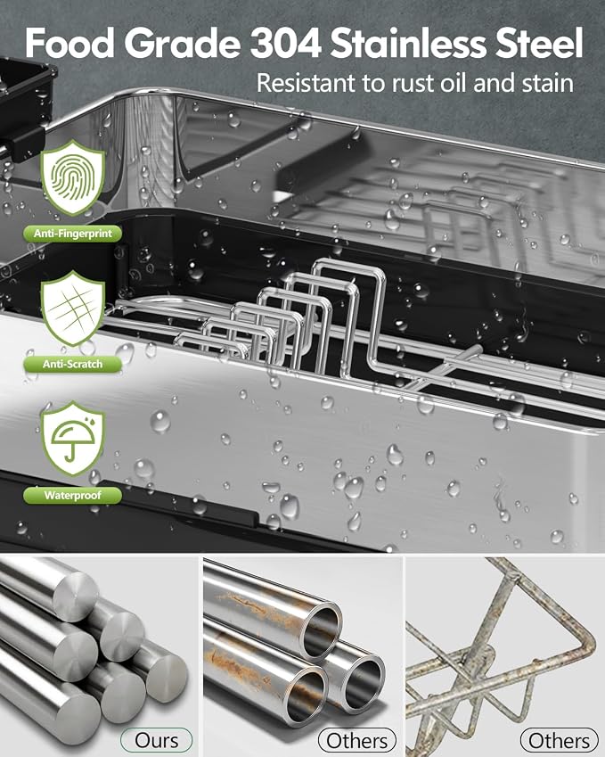 1 Tier Large Stainless Steel Dish Drying Rack with Drain Board | Space Saving, Rust Proof Metal, Automatic Drainage Drainer for Kitchen Counter, Modern Black and Silver for Pots and Pans