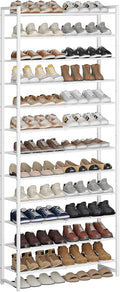 Nunsino Shoe Rack for Closet, Metal Shoe Organizer,12 Tier Garage Shoe Rack Max Holds 60 Pairs,Shoe Storage Shelf,Entryway, White