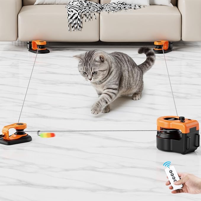 Interactive Cat Toys for Indoor Cats, Cat Treadmill Auto/Remote Control DIY Cat Mouse Hunting Toys, Keep Bored Kitten Dog Entertained to Chase, Feather Toy to Exercise Wheel-Orange