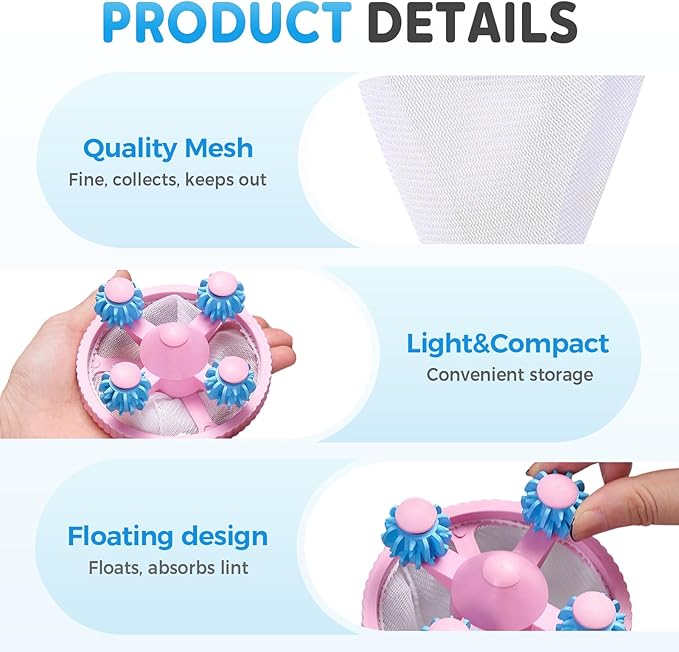 Washing Machine Hair Filter Mesh Bags, Floating Hair Filtering Mesh Removal, Pet Hair Remover for Laundry, Lint Catcher for Washing Machine, Reusable Washer Lint Catcher for Dog & Cat Hair (3, Mix)