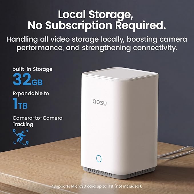 aosu Solar Security Cameras Wireless Outdoor Home System, True 2K HD, Cross-Camera Tracking, PIR + AI Human Detection, Color Night Vision, Local Storage, No Subscription Required, 6-Cam-Kit