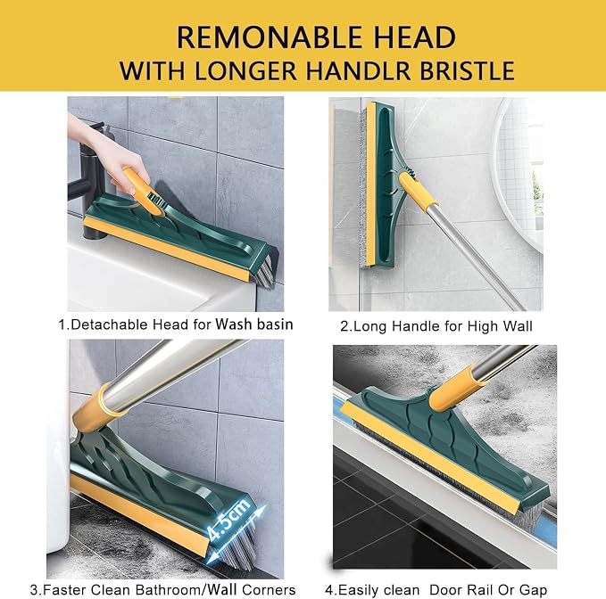Bathroom Cleaning Brush with Wiper,Tiles Cleaning Brush Bathroom Brush with Long Handle Tile Cleaner Brush Bathroom Floor Cleaning Brush Floor Cleaner Brush Floor Scrub Brush (2 in 1 Brush)