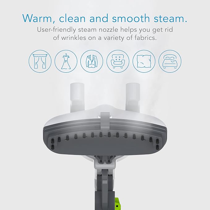 Steamfast SF-520 Full Size Fabric Steamer with Insulated Hose, Clothes Hanger, and Fabric Brush, Quick Heat-Up Time, 70-Ounce Water Tank, Chemical-Free Steam, Integrated Cord Wrap, White