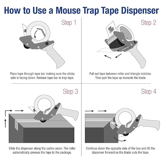 BOX USA Tape Logic 3 Inch Mouse Trap Packing Tape Dispenser Gun, for Packing, Shipping, Moving and Warehouse Use (1 Dispenser)