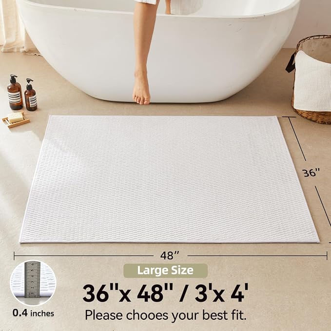 Triohero Large Bathroom Rugs Non Slip Washable Bath Rugs Super Absorbent Bathroom Rug Thin Quick Dry Low Pile Bath Mats, White 36"x48"