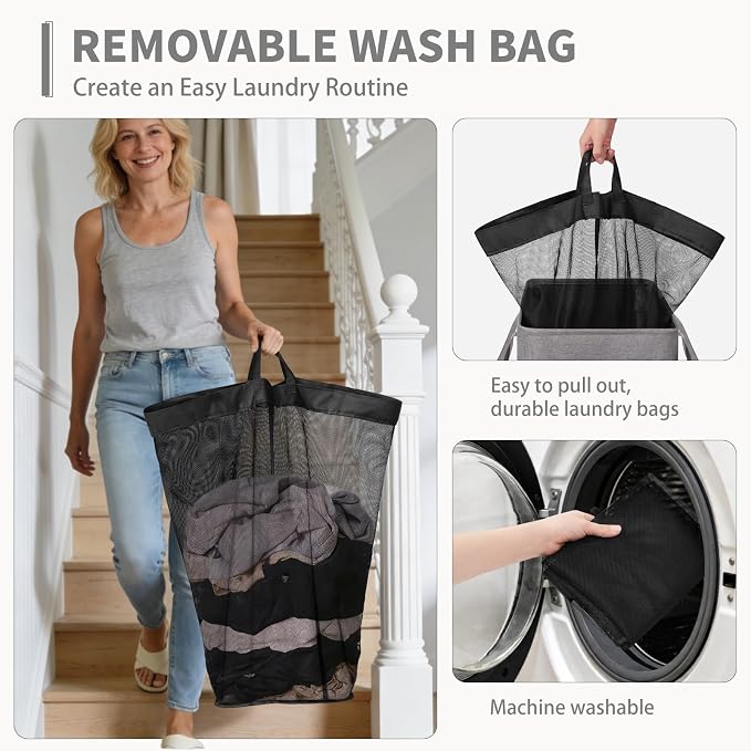 CHICVITA Laundry Basket with Wheels, 75L Slim Laundry Hamper with Removable Wash Bag for Bedroom, Clothes Hampers for College Dorm, Light Grey