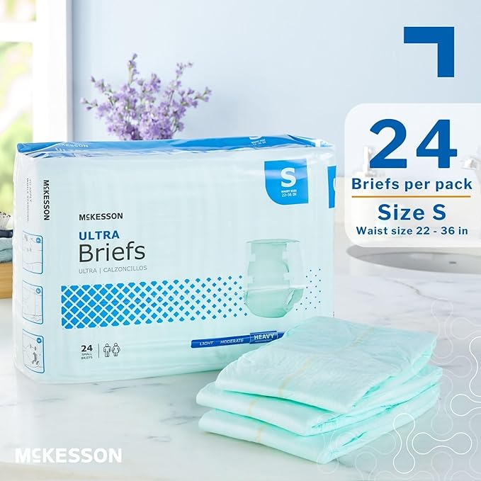 McKesson Ultra Briefs, [96 Count], Small, 22-36 in. Incontinence Adult Diapers, Heavy Absorbency, Unisex, Disposable, Elastic Leg Gathers and Contoured Fit for Men and Women