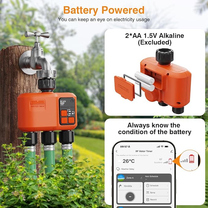 Smart WiFi Sprinkler Timer 3 Zone,WiFi Water Timer for Garden Hose with 984 FT Range,Strong Wall Penetration,APP & Remote Control,Alexa & Google Voice Compatible,Rain Delay, Manual Irrigation