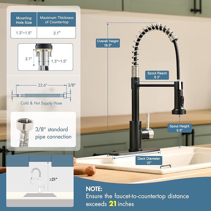 GIMILI Touchless Kitchen Faucet with AC Adapter, Smart Motion Sensor Activated Hands-Free Single Handle Faucet for Kitchen Sink with AC Adapter, Matte Black&Brushed Nickel