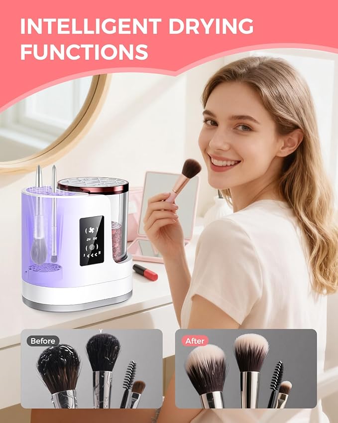 Electric Makeup Brush Cleaner Machine with Automatic Cleaning and Drying Functions Portable Makeup Brush for Makeup Lovers