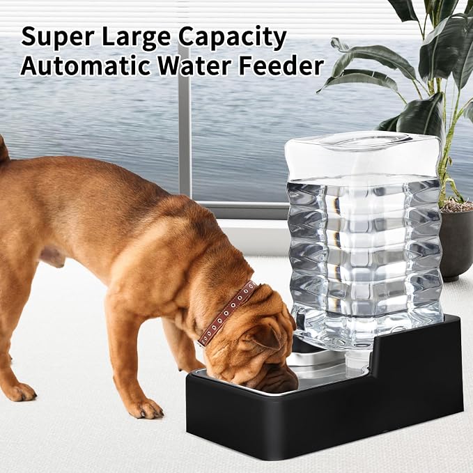 9L Dog Water Bowl Dispenser for Dogs:Leak Resistant Waterer | Filter-Free Design/Gravity Auto Refill/Stainless Steel Bowl/Multi-Pet Friendly/Easy to Clean/Multi-Pet Friendly