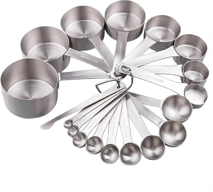 Measuring Cups and Spoons Set, 18/8 Stainless Steel Measuring Cups and Spoons for Kitchen & Baking, Heavy Duty Metric & US 8 Measuring cups, 9 Measuring Spoons Set