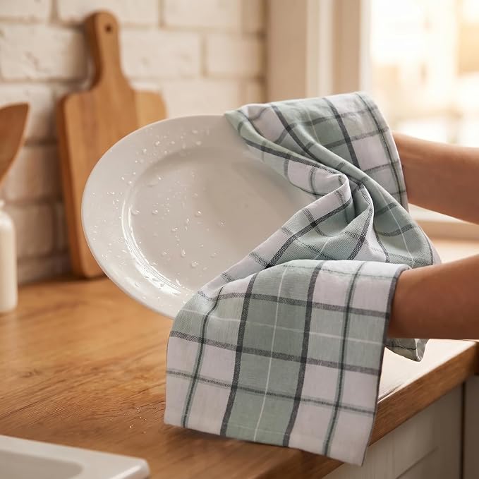 Urban Villa Kitchen Towels Set of 6 Majestic Checks Kitchen Towels 20X30 Inches 100% Cotton Highly Absorbent Kitchen Towels Premium Quality Ultra Soft Mitered Corners KitchenTowels