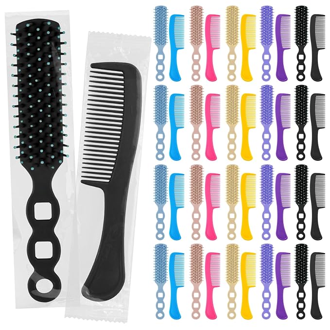 200 Pcs Hair Brush and Comb Set in Bulk for Homeless Individually Wrapped, Bulk Comb Brush Hairbrush for Women Kids Hotel Homeless Charity (Bright Color)