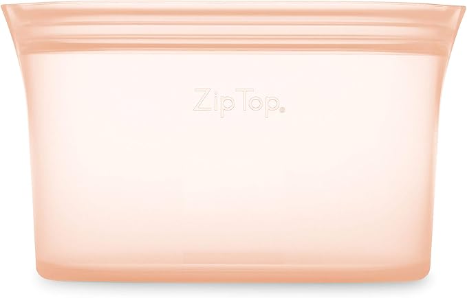 Zip Top Reusable Food Storage Bags | Small Dish [Peach] | Silicone Meal Prep Container | Microwave, Dishwasher and Freezer Safe | Made in the USA