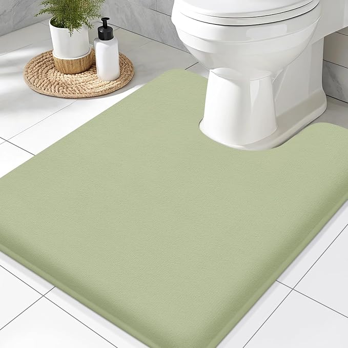 Smiry Memory Foam Toilet Rugs U-Shaped 24x20, Extra Soft Absorbent Non-Slip Contour Bathroom Rugs, Machine Washable Bath Mats for Toilet, Sage Green