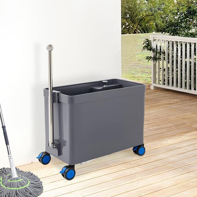 Floor Mop Sink, Freestanding Utility Mop Sink with Wheels & Retractable Handrail, Rolling Mop Bucket for Commercial and Residential Use