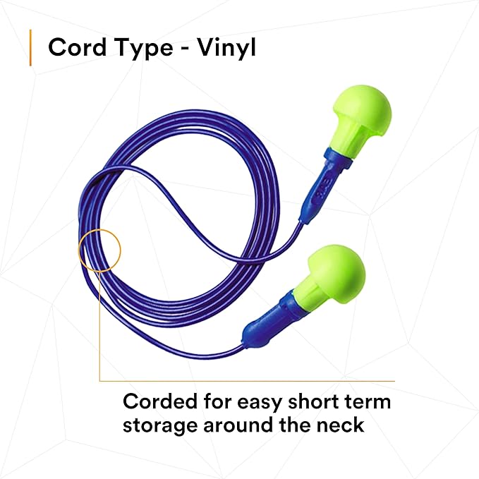 3M E-A-R Push-Ins Earplugs 318-1001, Corded, Poly Bag 100-Pair