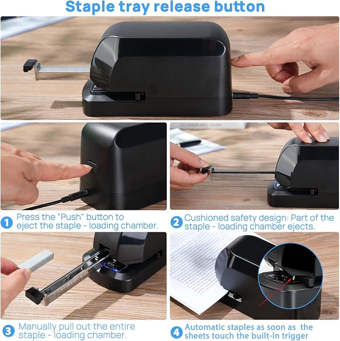 Electric Stapler for Desk Value Pack, 45 Sheet Capacity, Includes 1500 Staples & Staple Remover, No-Jam, Faster Stapling, AC Adapter Powered, Black