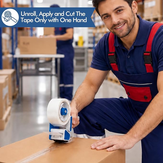 2 Pack Heavy Duty Packing Tape Dispenser Gun with 12 Pack Clear Packaging Tapes, 2 Inch Packaging Tape with Dispenser for Carton Sealing, Moving Boxes, Shipping (Blue)