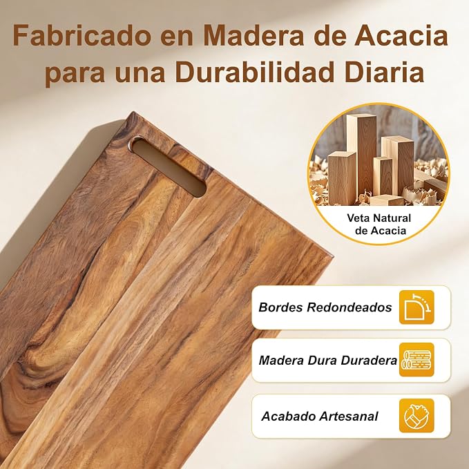 Acacia Wood Cutting Board Set of 3 with Stand, Multi-Size Wooden Chopping Boards for Kitchen Food Prep, Charcuterie, Cheese and Serving, Space-Saving Storage