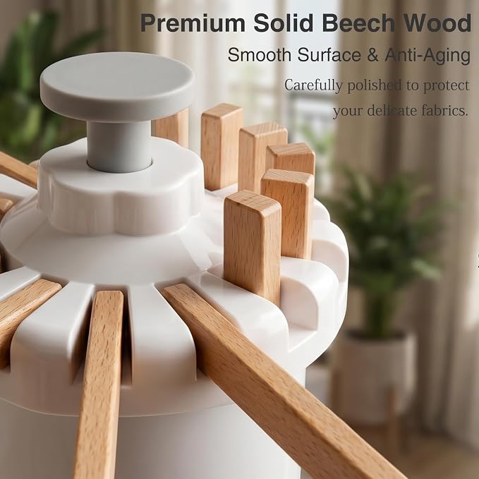 Foldable Clothes Drying Rack, Laundry Drying Rack Collapsible, 16-Pole Solid Beech Wood Tripod Clothes Drying Rack, Portable Clothes Drying Rack, Indoor/Outdoor Clothes Drying Rack