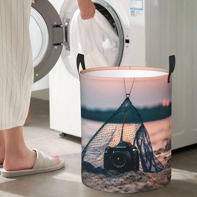 Starfish Fishing Nets Large Foldable Laundry Basket Hamper,Storage Basket Bin With Handles,For Bathroom,College