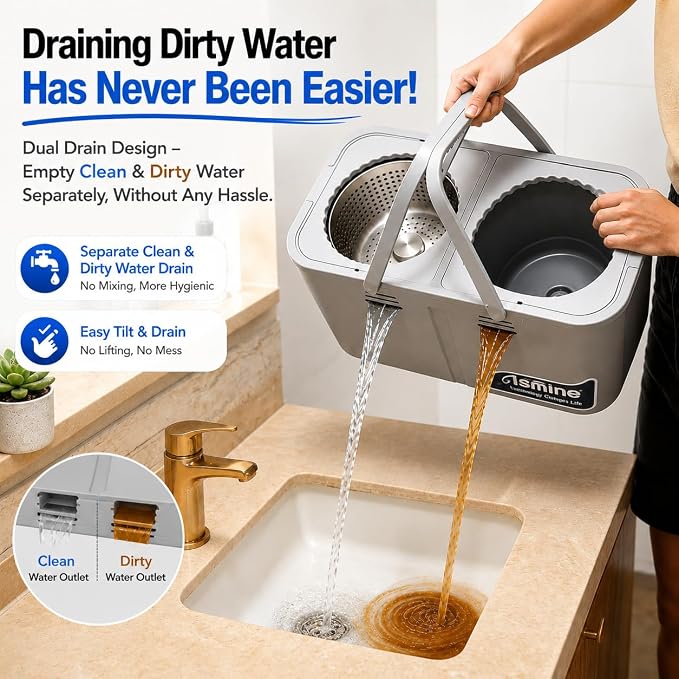 RinseWise Compact Gen 1 Spin Mop and Bucket with Wringer, 1.5 Gal Clean Water Capacity, Clean & Dirty Water Separation, 4 Swivel Wheels, 61" Long Handle, 6 Mop Heads for Daily Floor Cleaning