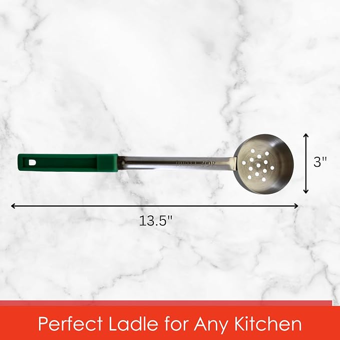 4 oz Slotted Stainless Steel Portion Control Ladle Spoon | Commercial-Grade Spoodle for Portioning & Draining - Pasta, Veggies & Buffet Service. Color-Coded by Size. Dishwasher Safe.