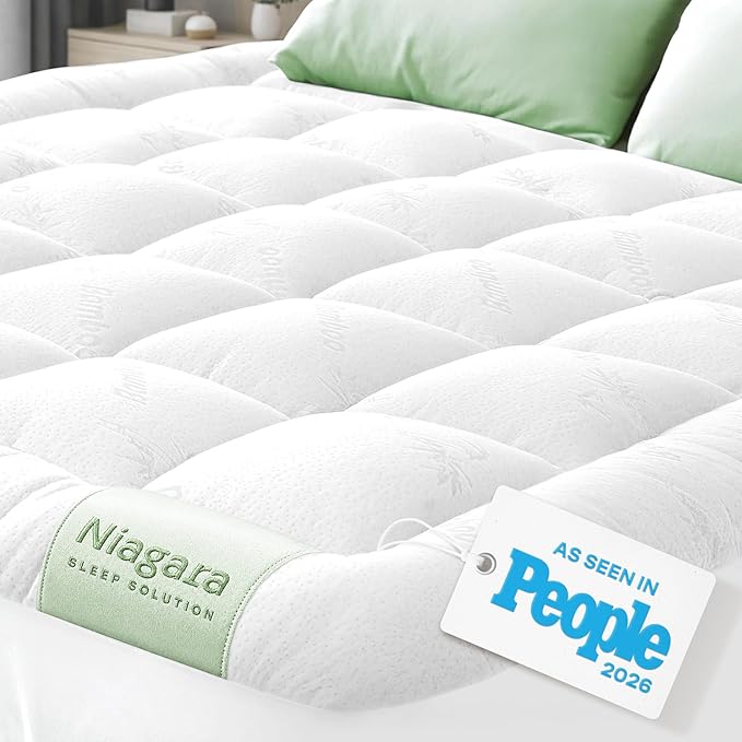 Niagara Sleep Solution Ultra Soft Queen Size Mattress Topper - Rayon Derived from Bamboo Pillow Top Mattress Pad for Back Pain Relief - Naturally Cooling for Hot Sleepers, White