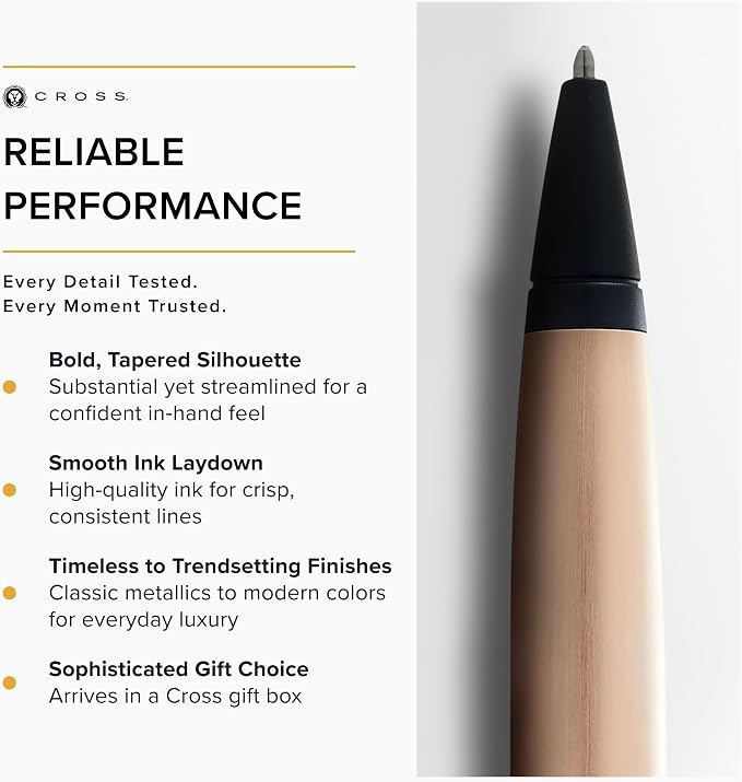 Cross Calais Refillable Ballpoint Pen Presented in a Luxury Gift Box - Medium Point, Black Ink, Brushed Rose Gold & Black