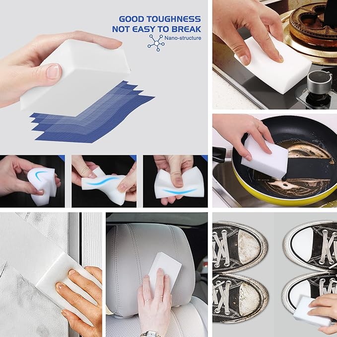 Magic Sponge Eraser, 100Pcs+50Pcs, 150pcs in Total, Durable Cleaning Foam, Premium Scrubber Pads, for Sinks, Kitchen, Bathroom, Wall, Glass, Shoes, Multi-Purpose Powerful Sponge.