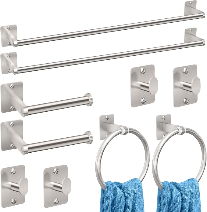 KLJKPA Brushed Nickel Bathroom Accessories Set, 10 Pieces Bathroom Hardware Set, 24 inch Towel Bar, Towel Racks for Bathroom, Robe Towel Hooks, Toilet Paper Holder Wall Mounted