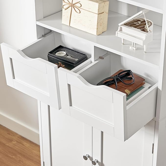 Iwell Tall Bathroom Cabinet, Storage Cabinet with Adjustable Shelves, Bathroom Storage Cabinet for Living Room, Dining Room, Entryway, White