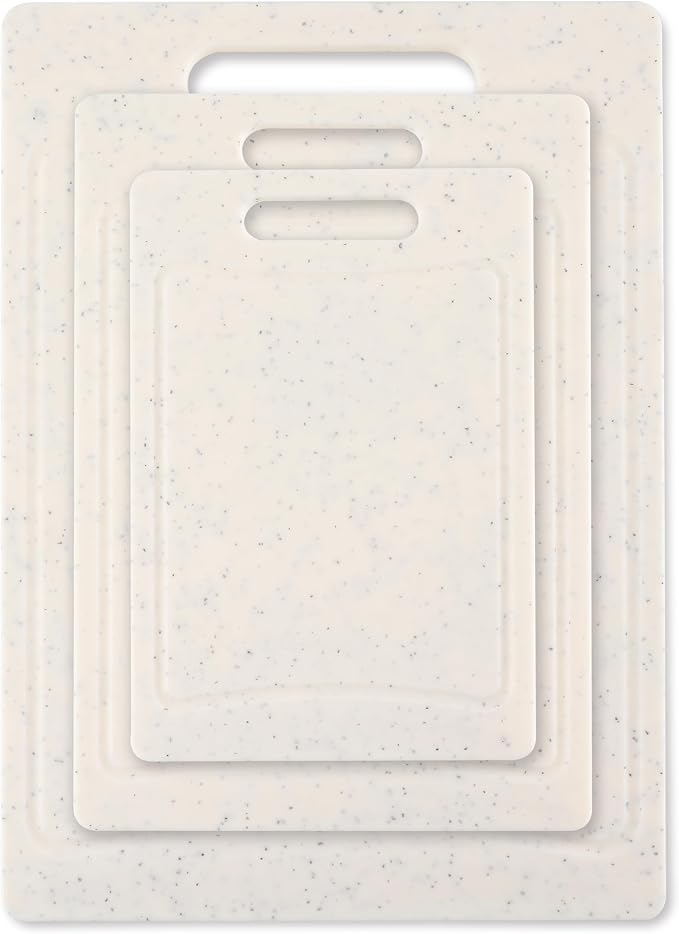 COOK WITH COLOR Non-Slip Cutting Board Set – Kitchen Essentials with Easy Grip Handle for Meat, Veggies, and Fruits, 3 Cutting Boards, Speckled White