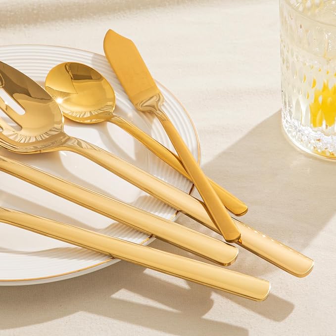 16 piece Large Hostess Serving Utensils Set,18/10 Stainless Steel | Heavy Duty Serving Spoons, Slotted Spoons, Forks, Tongs, Cake Pie Server, Butter Knife,Sugar spoon for Buffet, Wedding, Party